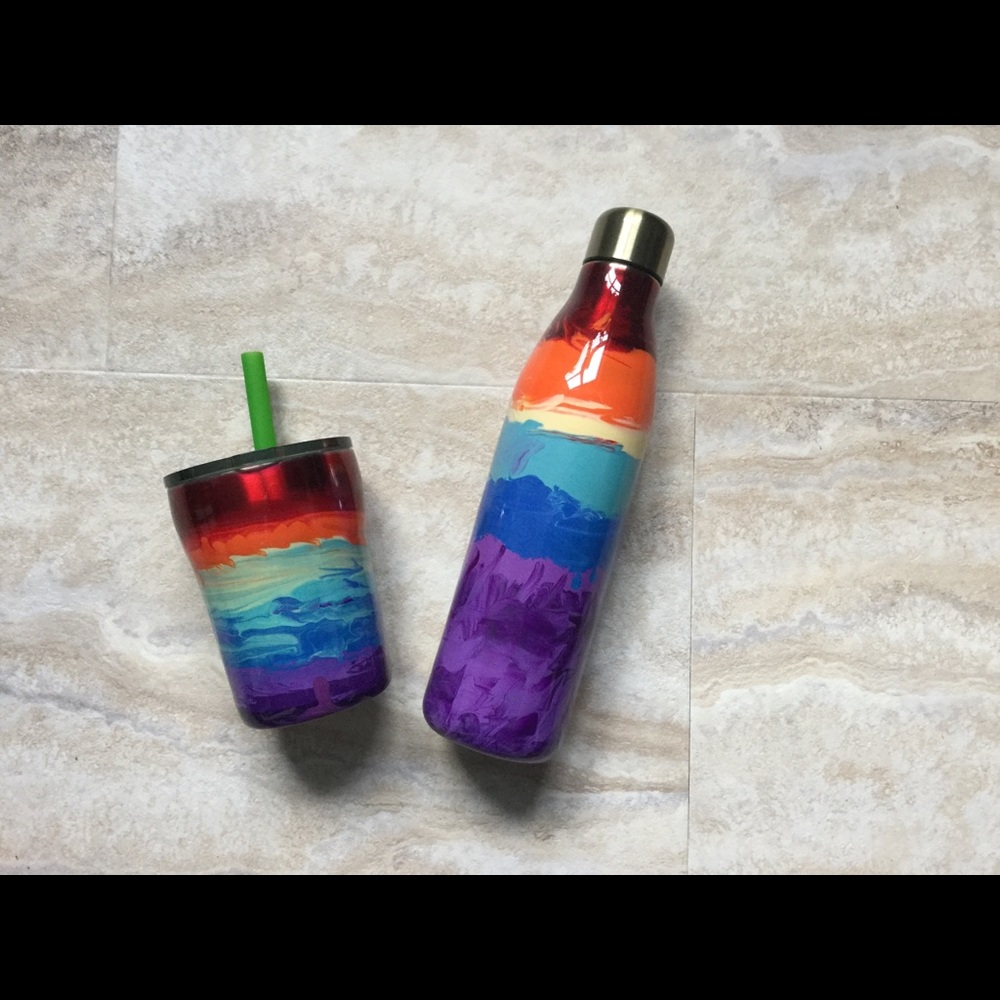 Mommy & Me wild rainbow drink bottle & cup.